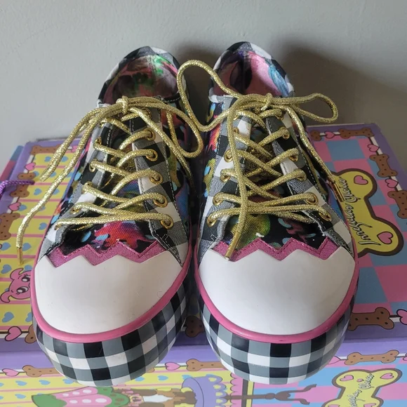 Irregular Choice Gingham Surprise Dino Sneakers, VGUC, Size 36 - Picture 2 of 12